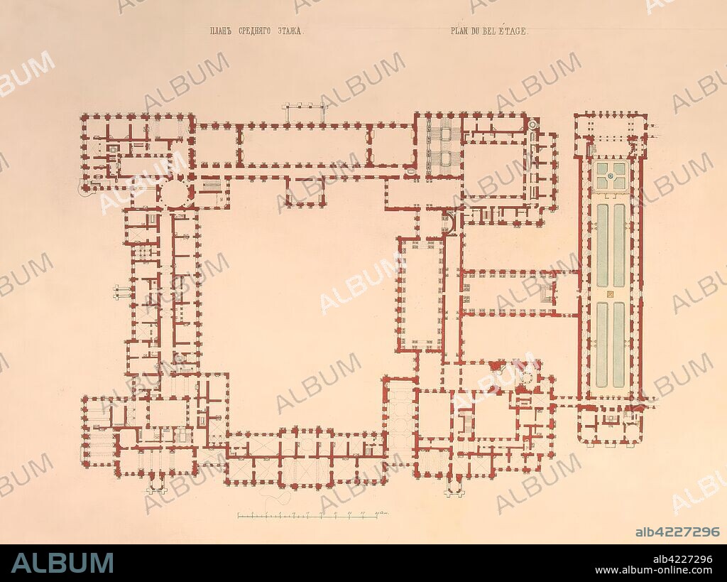 ANONYMOUS. 'Winter Palace. The Plan of the First Floor (Second Floor, USA)'. Russia, Mid-19th century. Dimensions: 44x57 cm.