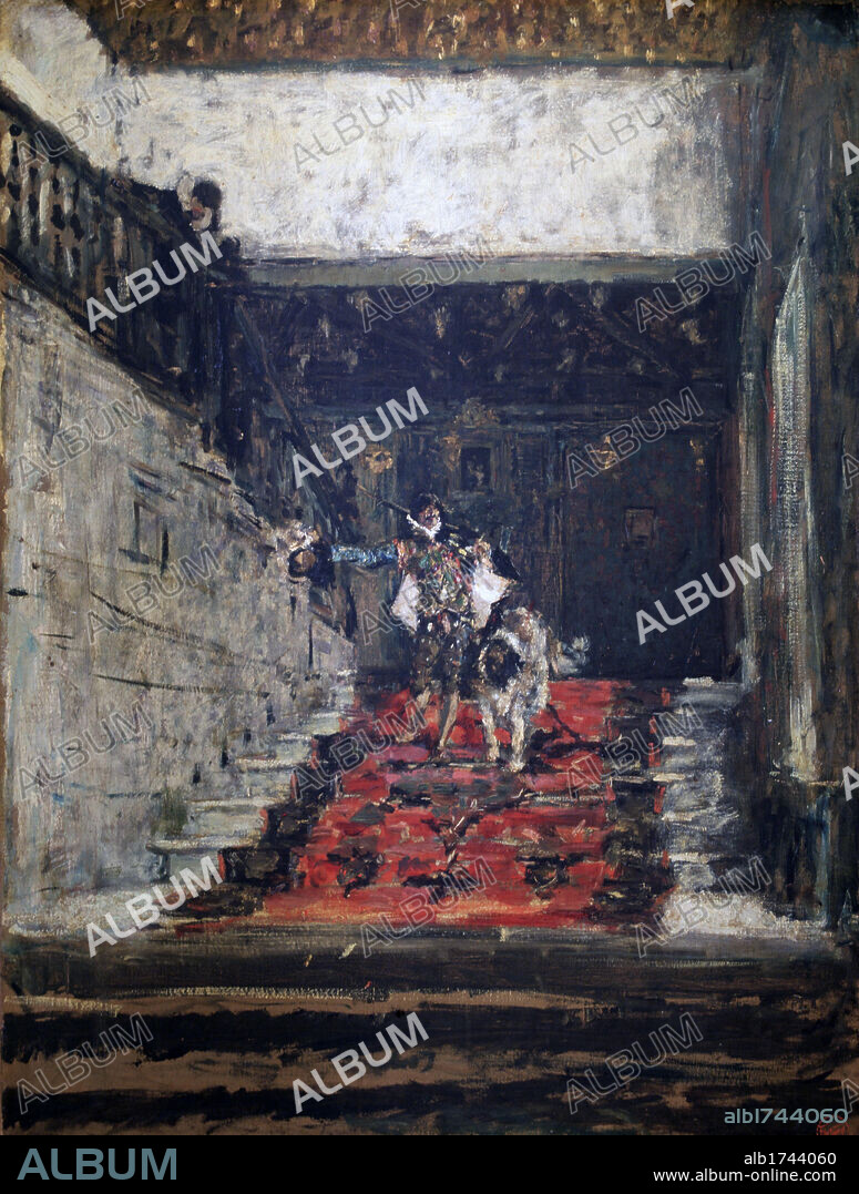 FORTUNY, MARIANO. PINTOR ESPAÑOL. REUS 1838-1874. " ESCALERA DE LA CASA DE PILATOS EN SEVILLA ". OLEO DEL AÑO 1870. MUSEO BELLAS ARTES. LA HABANA.