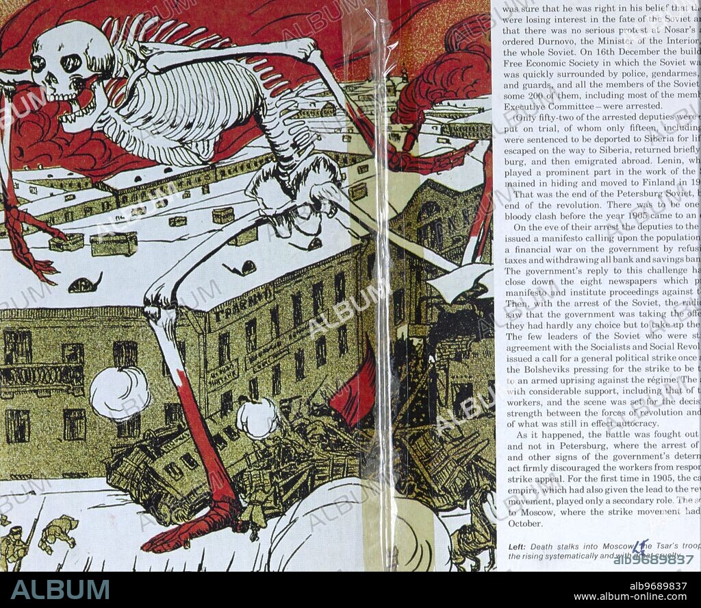 Death stalks into Moscow. The Tsar's troops put down the rising systematically and with great cruelty. c.1905. Supplied By: SCRSS - Society for Co-operation in Russian & Soviet Studies.