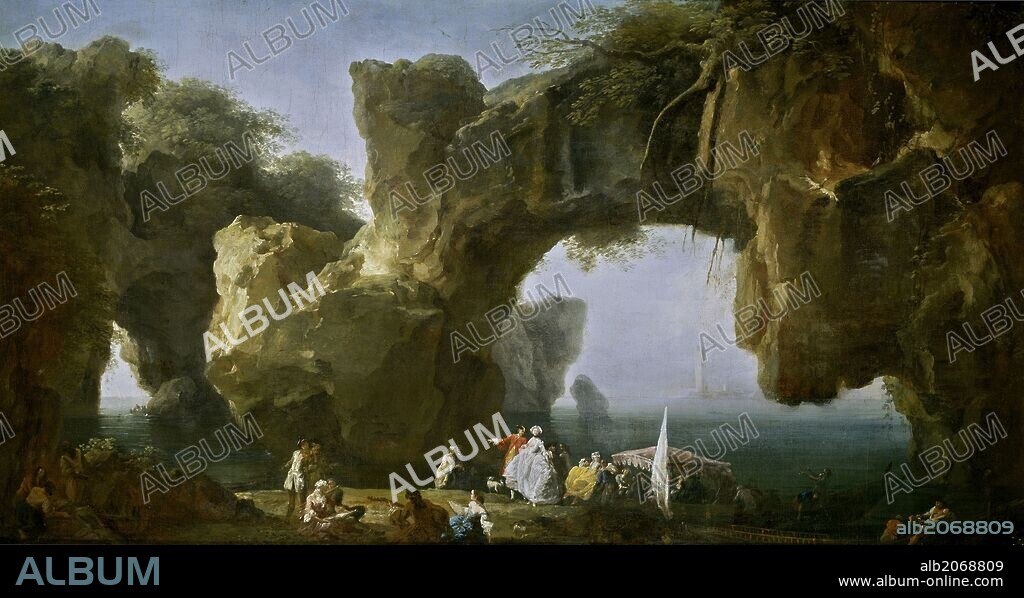 Claude Joseph Vernet / 'Marina: vista de Sorrento', 1745-1750, Escuela Francesa, Óleo sobre Lienzo, 59 cm x 109 cm, P02350.