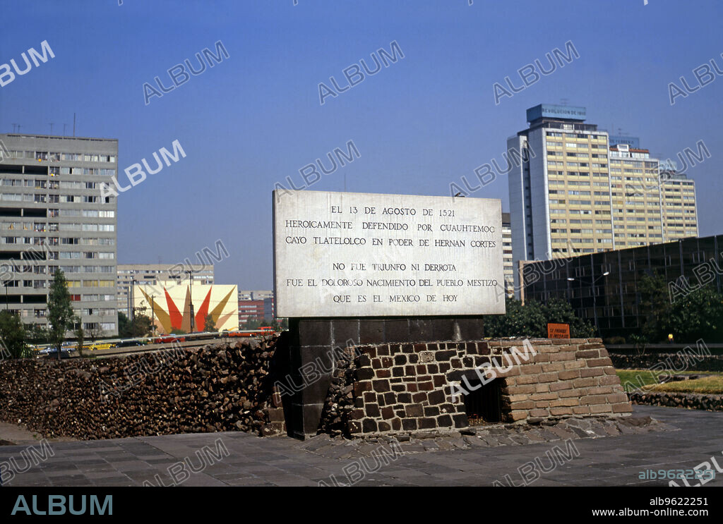 Tlatelolco Ruins, ancient Aztec city, located on the shores of Lake Texcoco now desiccated, in 1521 was fought the last battle before the surrender of the Aztec chief Cuauhtemoc before Hernán Cortés.
