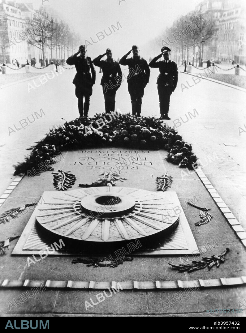 German soldiers saluting the Tomb of the Unknown Soldier at the Arc de Triomphe, Paris, December 1940.