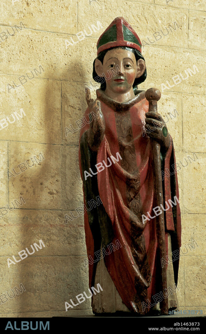 SAN MARTIN DE TOURS. S. IV. Obispo de Tours. Imagen del santo en el interior de la Iglesia de San Martín. Frómista. Provincia de Palencia. Castilla-León. España.