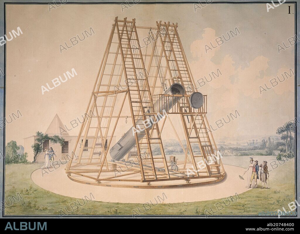 WILLIAM HERSCHEL 1738-1822 FRIEDRICH WILHELM HERSC. VIEW OF THE TELESCOPE-DRAWING 19TH CENTURY.