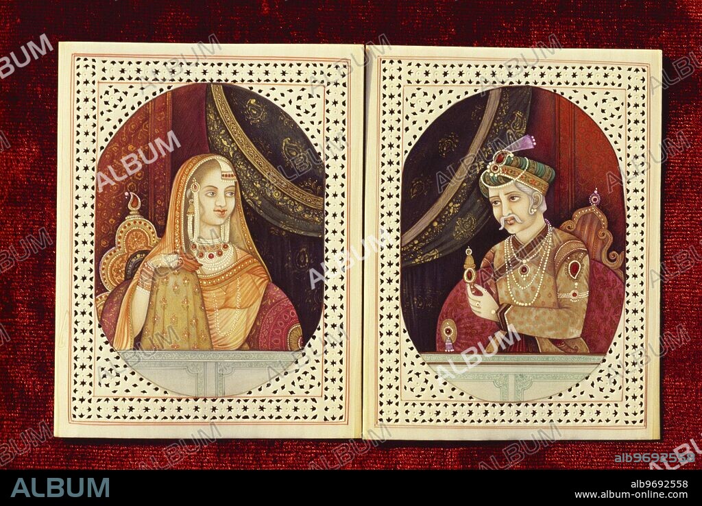 Mughal emperor Akbar & Jodhabai ivory painting.