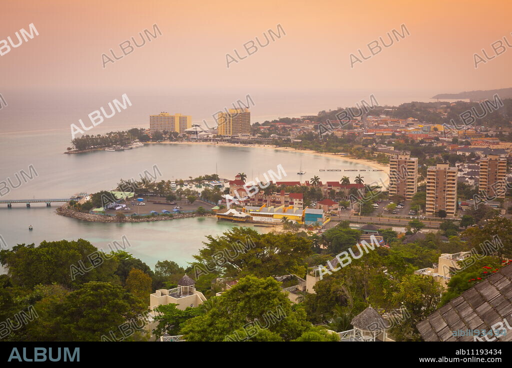 Elevated view over city and coastline, Ocho Rios, Jamaica, West Indies, Caribbean, Central America.