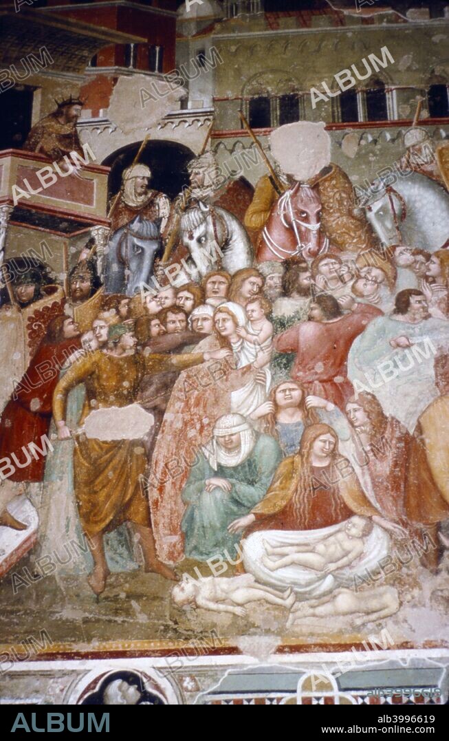 Massacre of the Innocents, Fresco in church of Santi Agostino, Siena, 1482.  Mateo di Giovanni. The Massacre of the Innocents is the biblical account of infanticide by Herod the Great, the Roman-appointed King of the Jews.