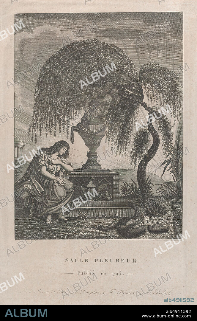 Anonymous, The Weeping Willow with hidden silhouettes of the Royal family, Anonymous, French, 18th century, Marie Antoinette, Queen of France (French (born Austria), Vienna 17551792 Paris), Louis XVI, King of France (French, Versailles 17541793 Paris), Louis XVII (French, Versailles 17851795 Paris), 1795, Engraving, Image: 7 1/2 × 5 9/16 in. (19 × 14.1 cm), Sheet: 10 1/4 × 6 5/8 in. (26 × 16.9 cm), Prints.