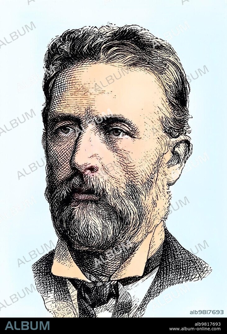 Philipp Wilhelm Adolf Bastian, 1826-1905, a German ethnologist as well as founding director of the Museum für Völkerkunde in Berlin, Berliner Gesellschaft fuer Erdkunde, historical engraving, ca. 1869, Historic, digitally restored reproduction from a 19th century original, coloured, exact date unknown