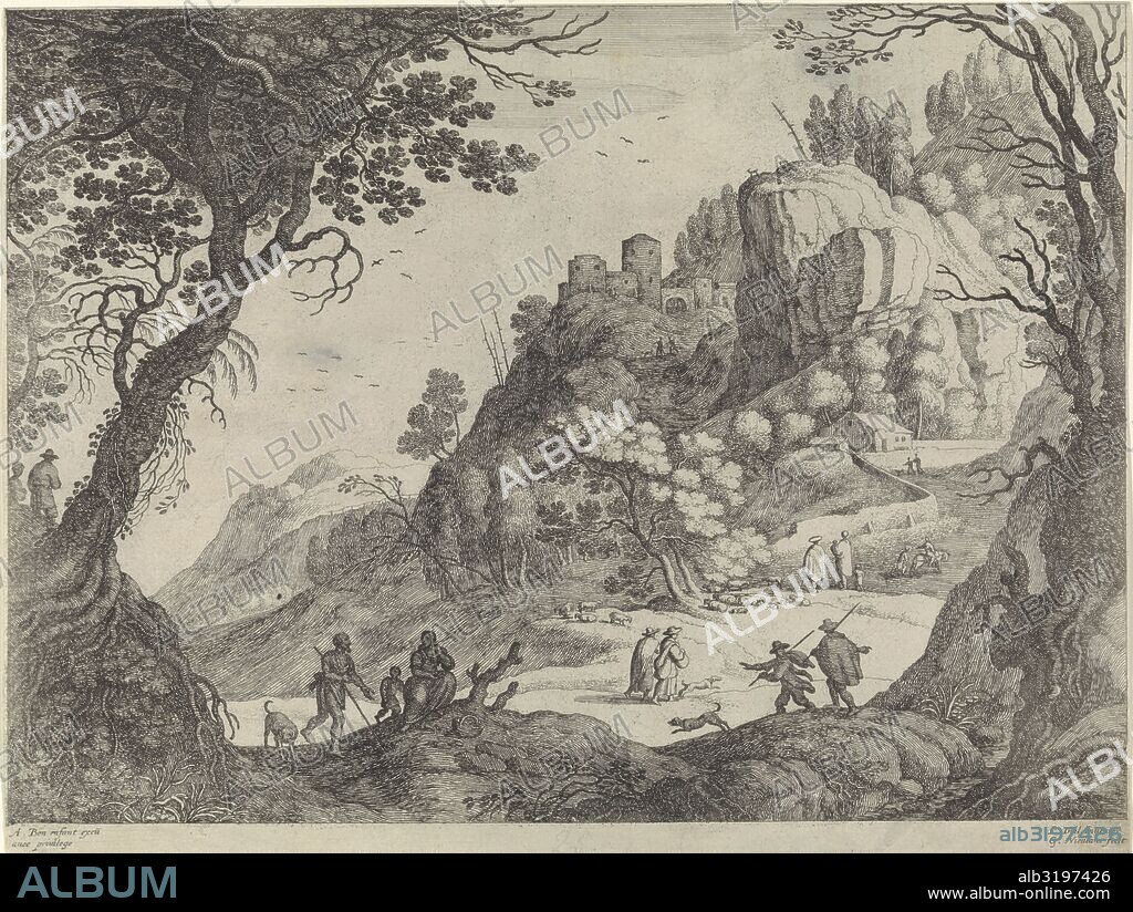 Mountain landscape with figures, Willem van Nieulandt (II), Antoine Bonenfant, 1594 - 1635.