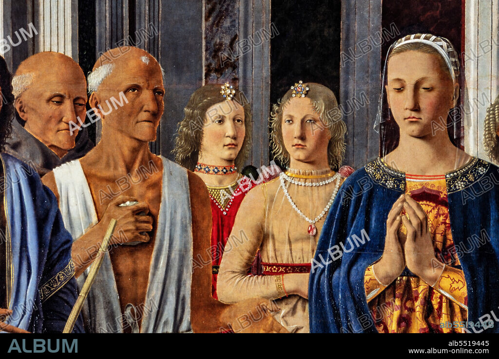 Pala di Brera, or Pala Montefeltro (Sacred Conversation with the Madonna and Child, six saints, four angels and the donor Federico da Montefeltro), Piero della Francesca, tempera and oil on wood, around 1472. Detail.