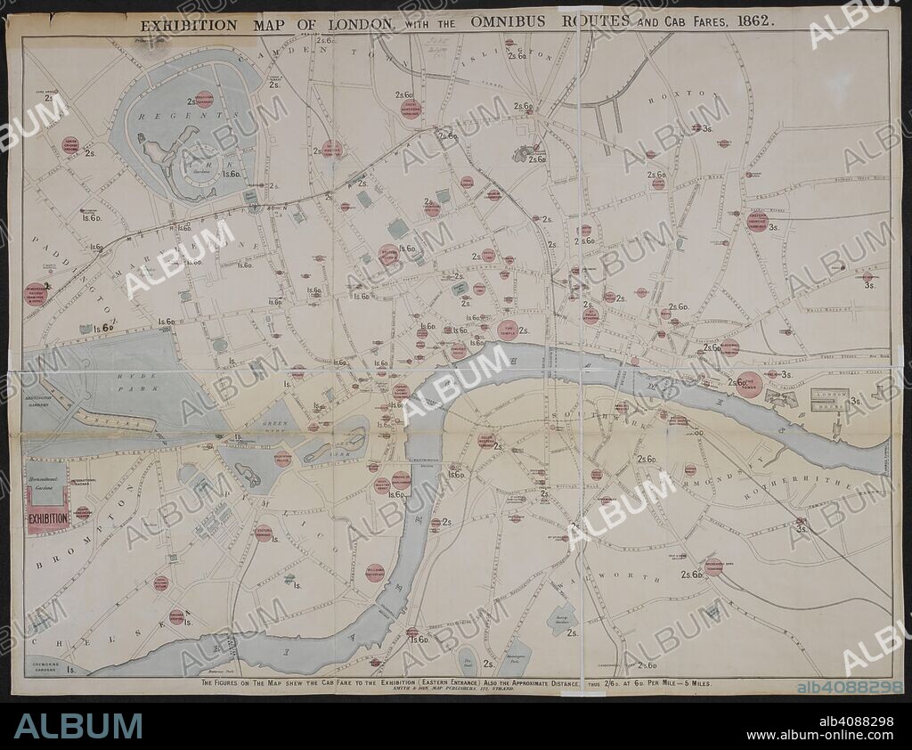 Exhibition map of London with the Omnibus Routes and Cab Fares. Exhibition Map of London with the Omnibus Routes and Cab Fares. [London] : Smith & Son, 1862. Source: Maps.3485.(21.).