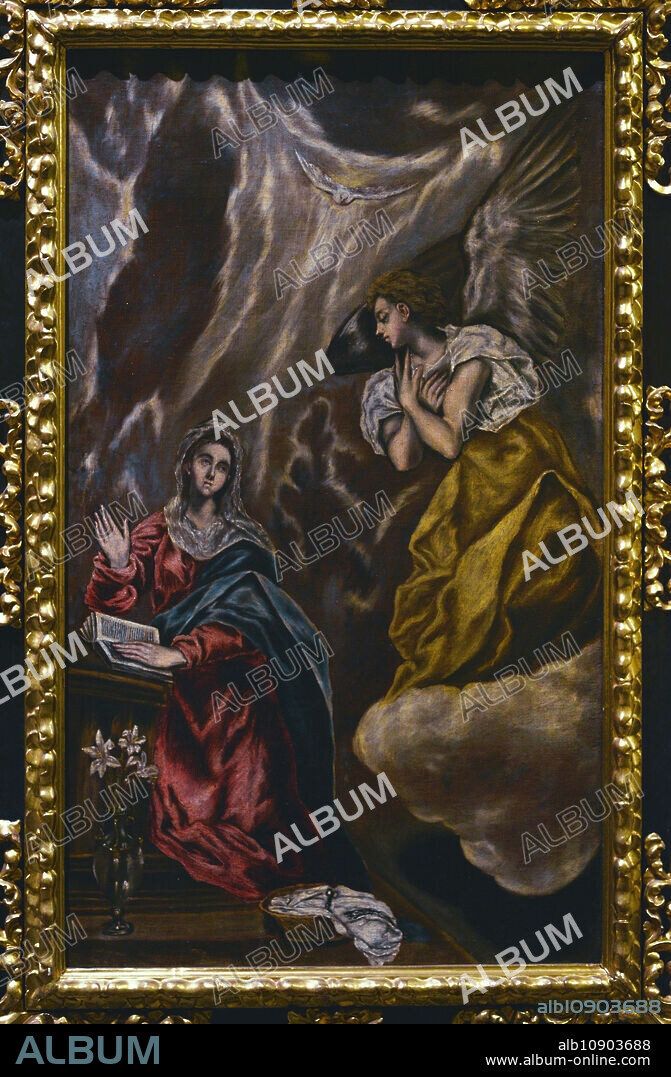 EL GRECO WORKSHOP. LATE 16TH CENTURY.. Taller del Greco. La Anunciación, h. 1585-1602. Oleo sobre lienzo. Museo de Santa Cruz. Toledo. España. (En depósito, Parroquia de San Nicolás de Bari, Toledo).