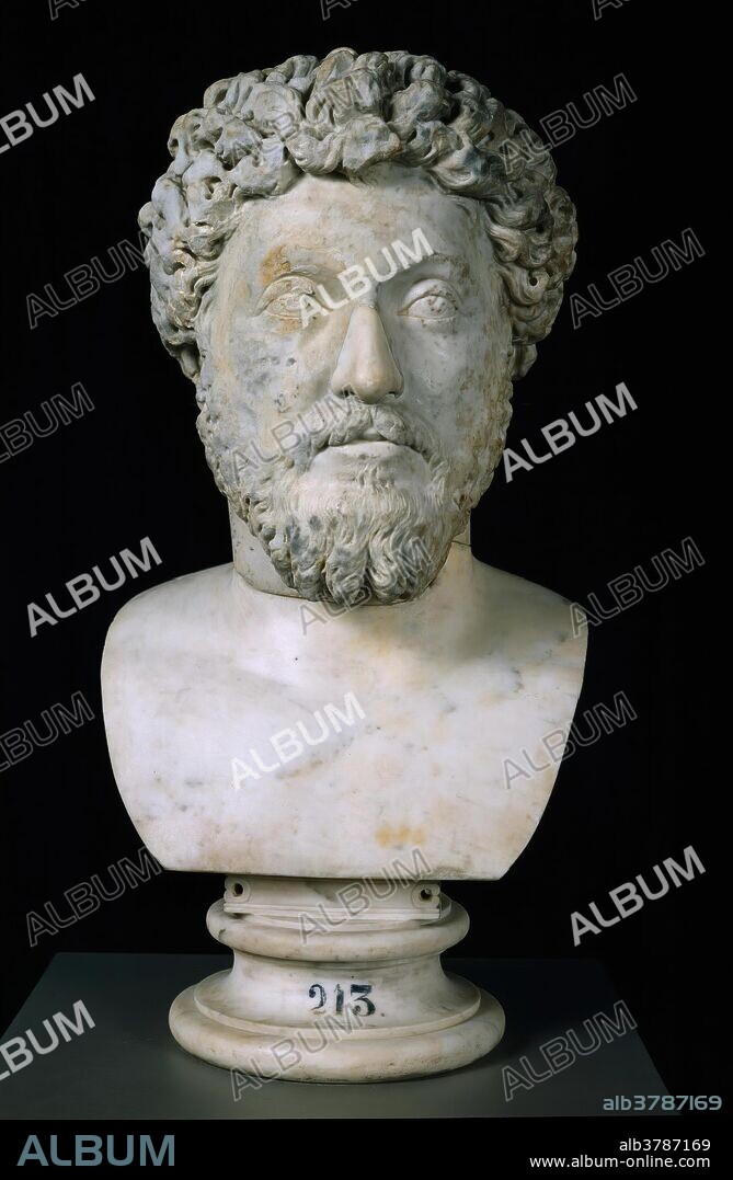 Taller romano / 'El emperador Marco Aurelio'. Hacia 161. Mármol blanco, 61 x 31 cm.