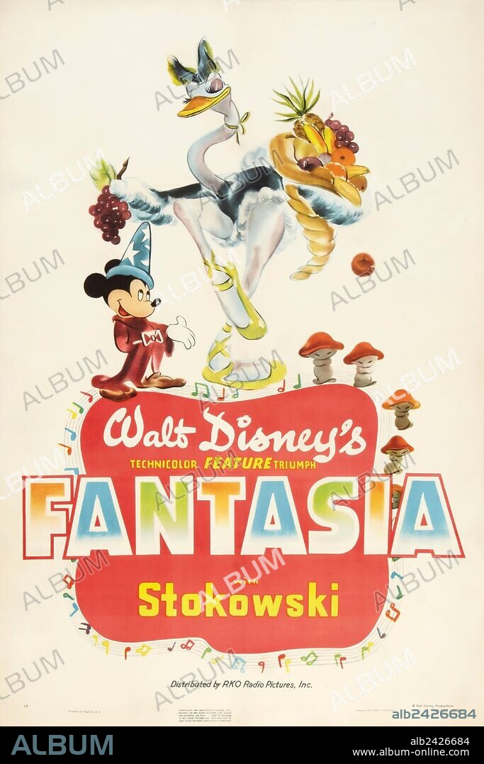Poster of FANTASIA, 1940, directed by BEN SHARPSTEEN, FORD BEEBE, HAMILTON LUSKE, JAMES ALGAR, JIM HANDLEY, PAUL SATTERFIELD and WILFRED JACKSON. Copyright WALT DISNEY PRODUCTIONS.