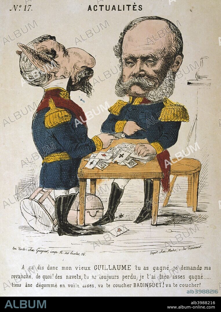 Napoleon III of France and Wilhelm I of Prussia, Franco-Prussian War, 1870-1871. Cartoon from Actualites. From a private collection.