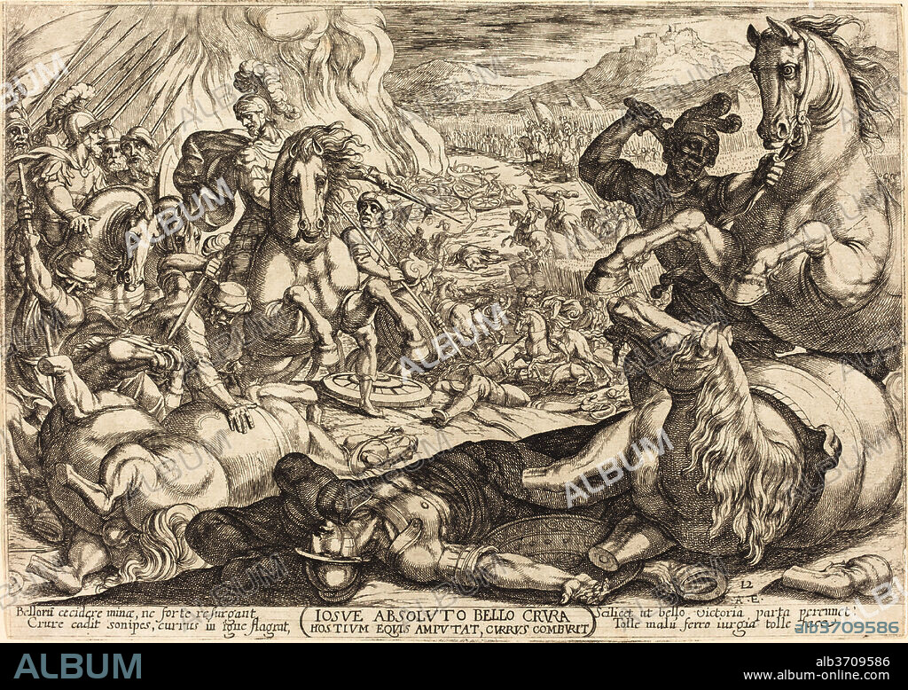 ANTONIO TEMPESTA. Joshua has the Chariots Burned and Cuts the Legs off His Enemies. Dated: 1613. Medium: etching.