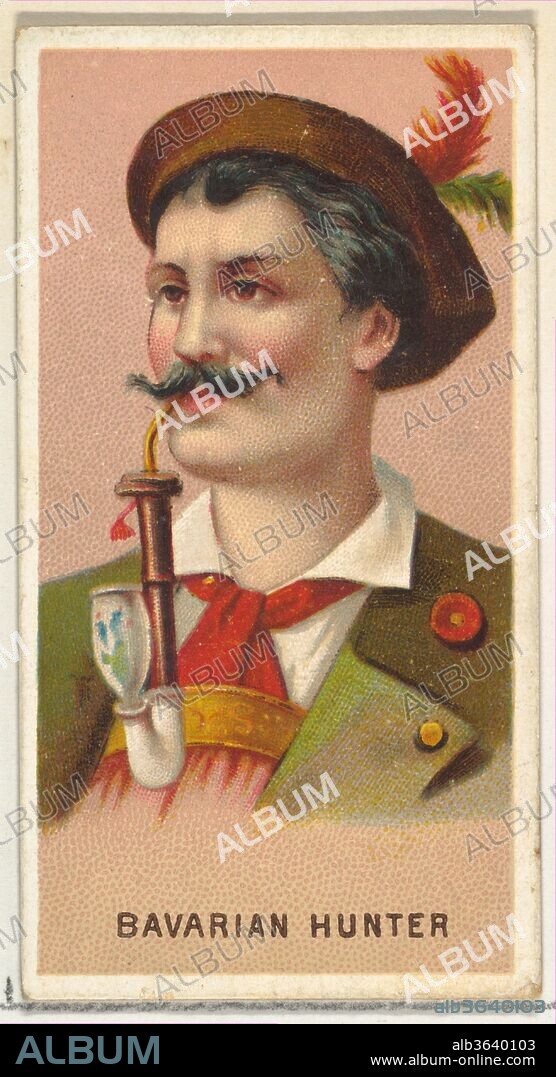 Bavarian Hunter, from World's Smokers series (N33) for Allen & Ginter Cigarettes. Dimensions: Sheet: 2 3/4 x 1 1/2 in. (7 x 3.8 cm). Publisher: Issued by Allen & Ginter (American, Richmond, Virginia). Date: 1888.
Trade cards from the "World's Smokers" series (N33), issued in 1888 in a set of 50 cards to promote Allen & Ginter brand cigarettes. Printer's samples included in set, as well. The printer's sample cards are on thinner card stock and do not have any printed text.