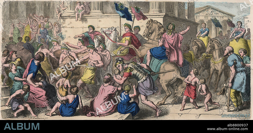 Coloured engraving by Heinrich Leutemann (1824-1905) - Bilder aus dem Altertume (Pictures from Antiquity) 1866.
