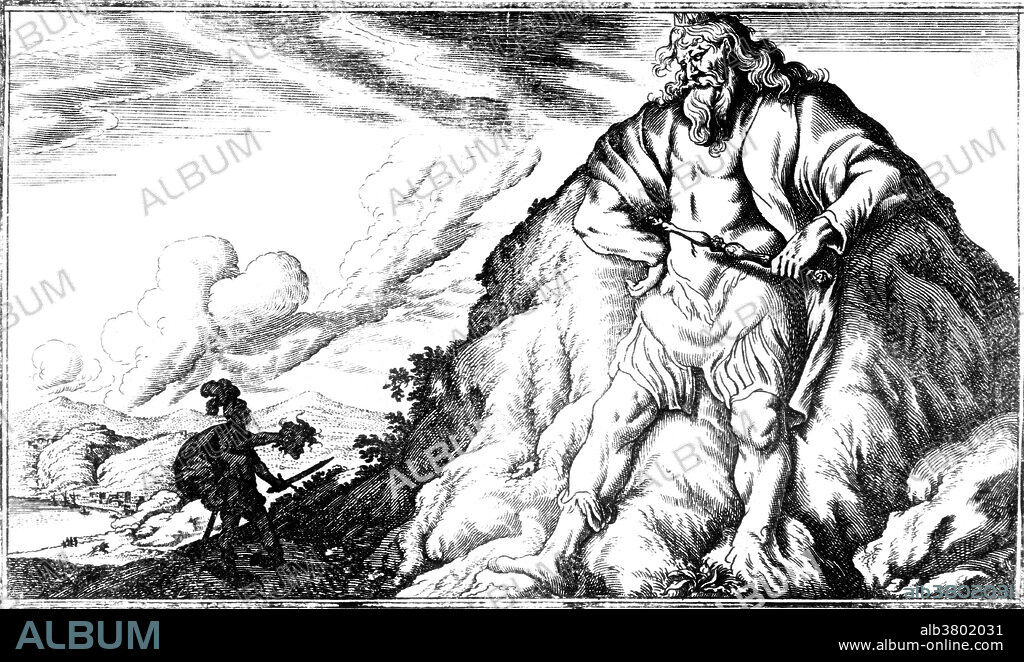 According to Ovid a giant named Atlas tried to drive a wandering Perseus from the place where the Atlas mountains now stand. Perseus revealed Medusa's head, turning Atlas to stone (those very mountains) when he tried to drive him away. In classical Greek mythology, Atlas was the primordial Titan who held up the celestial sphere. He is also the titan of astronomy and navigation. Atlas and his brother Menoetius sided with the Titans in their war against the Olympians, the Titanomachy. When the Titans were defeated, many of them were confined to Tartarus, but Zeus condemned Atlas to stand at the western edge of Gaia (the Earth) and hold up Uranus on his shoulders, to prevent the two from resuming their primordial embrace. A common misconception today is that Atlas was forced to hold the Earth on his shoulders, but Classical art shows Atlas holding the celestial spheres, not a globe. Illustration originally captioned: Perseus showing Atlas the head of Medusa, by Bauer (1703 edition).