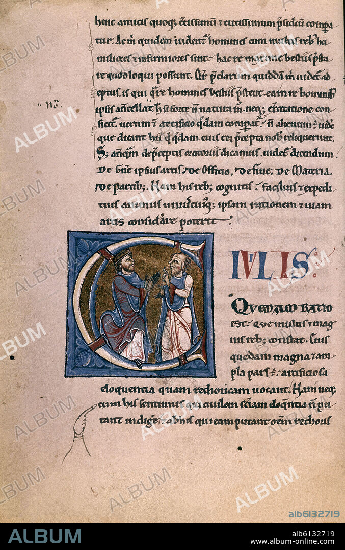 MARCO TULIO CICERÓN. MS F-IV-18-INVENTIONE RETHORICA.FOL 44.CICERON ENSEÑANDO.