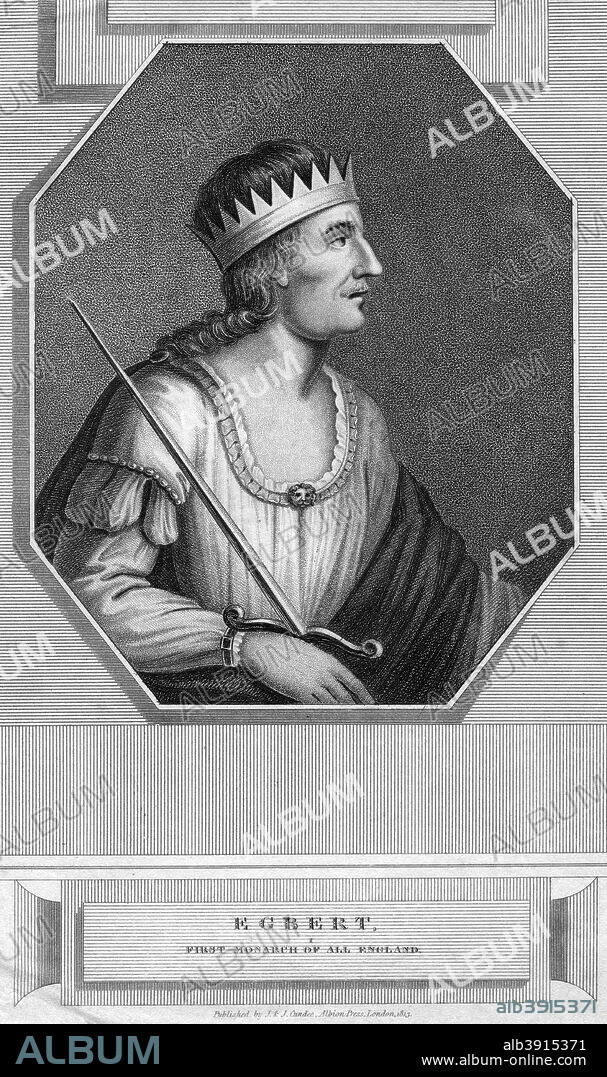 King Egbert of Wessex, first king of all England. Egbert (c770-839) ruled Wessex from 802. His reign saw Wessex overtake Mercia as the dominant Anglo-Saxon kingdom and as a consequence he is regarded as the first King of England although the title was not used until the reign of his grandson, Alfred the Great.