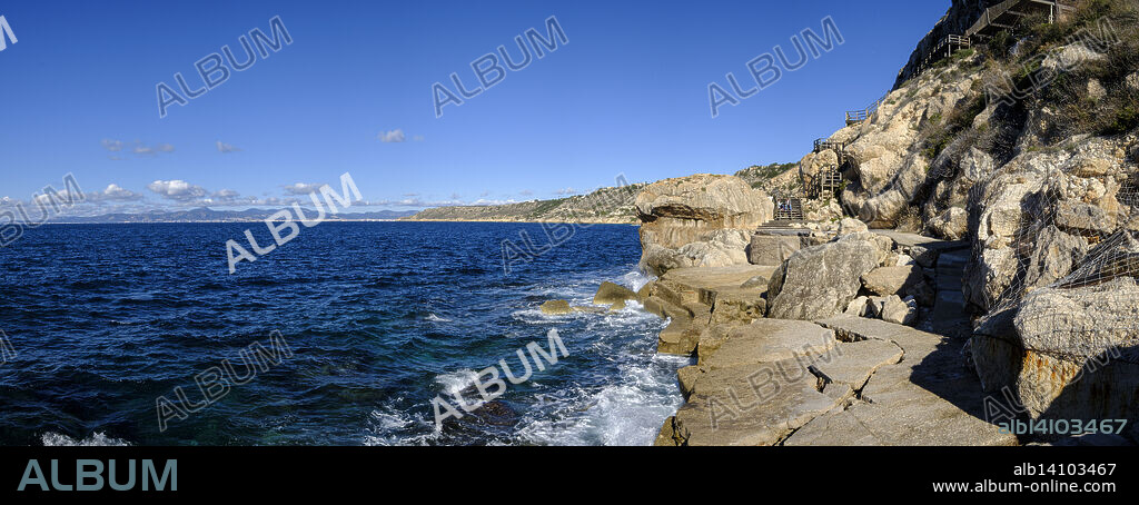 Badia Blava solarium, Municipality of Llucmajor, Mallorca, Balearic Islands, Spain, Europe.
