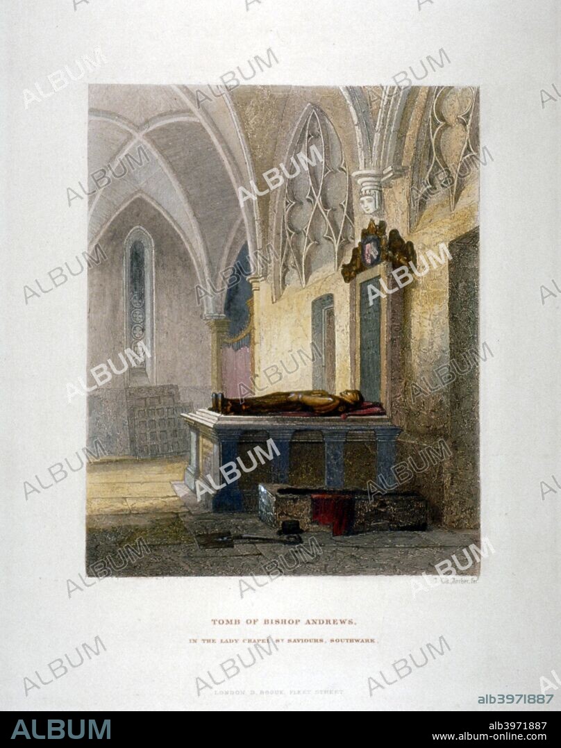 Tomb of Lancelot Andrews in the Lady Chapel, St Saviour's Church, Southwark, London, 1851. Lancelot Andrews (1555-1626) was the last Bishop of Winchester to live at Winchester House in Southwark. St Saviour's Church became Southwark Cathedral in 1905.