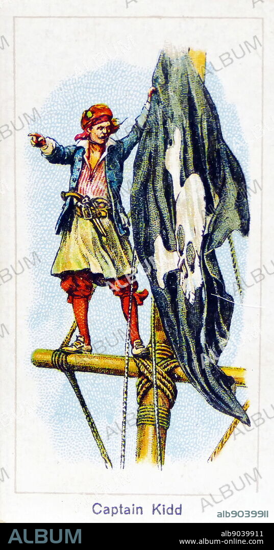 London Cigarette Card Company card 1924 depicting: Captain William Kidd (c.1645 1701); Scottish sailor who was tried and executed for piracy after returning from a voyage to the Indian Ocean.