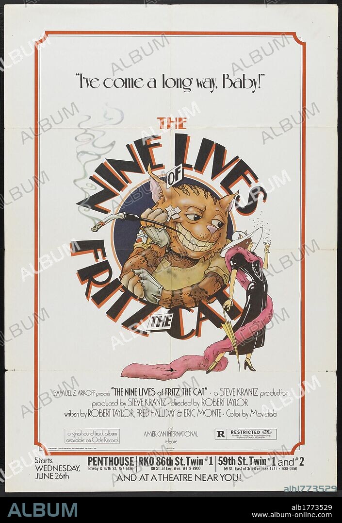 Poster of THE NINE LIVES OF FRITZ THE CAT, 1974, directed by ROBERT TAYLOR. Copyright AIP.