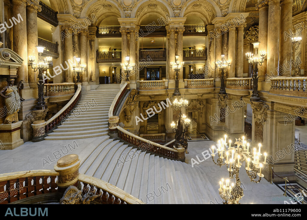 Opera Garnier, Grand Staircase, Paris, France, Europe.
