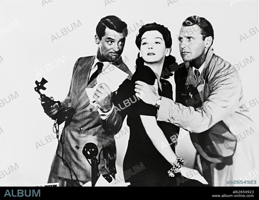 CARY GRANT, RALPH BELLAMY y ROSALIND RUSSELL en LUNA NUEVA, 1940 (HIS GIRL FRIDAY), dirigida por HOWARD HAWKS. Copyright COLUMBIA PICTURES.