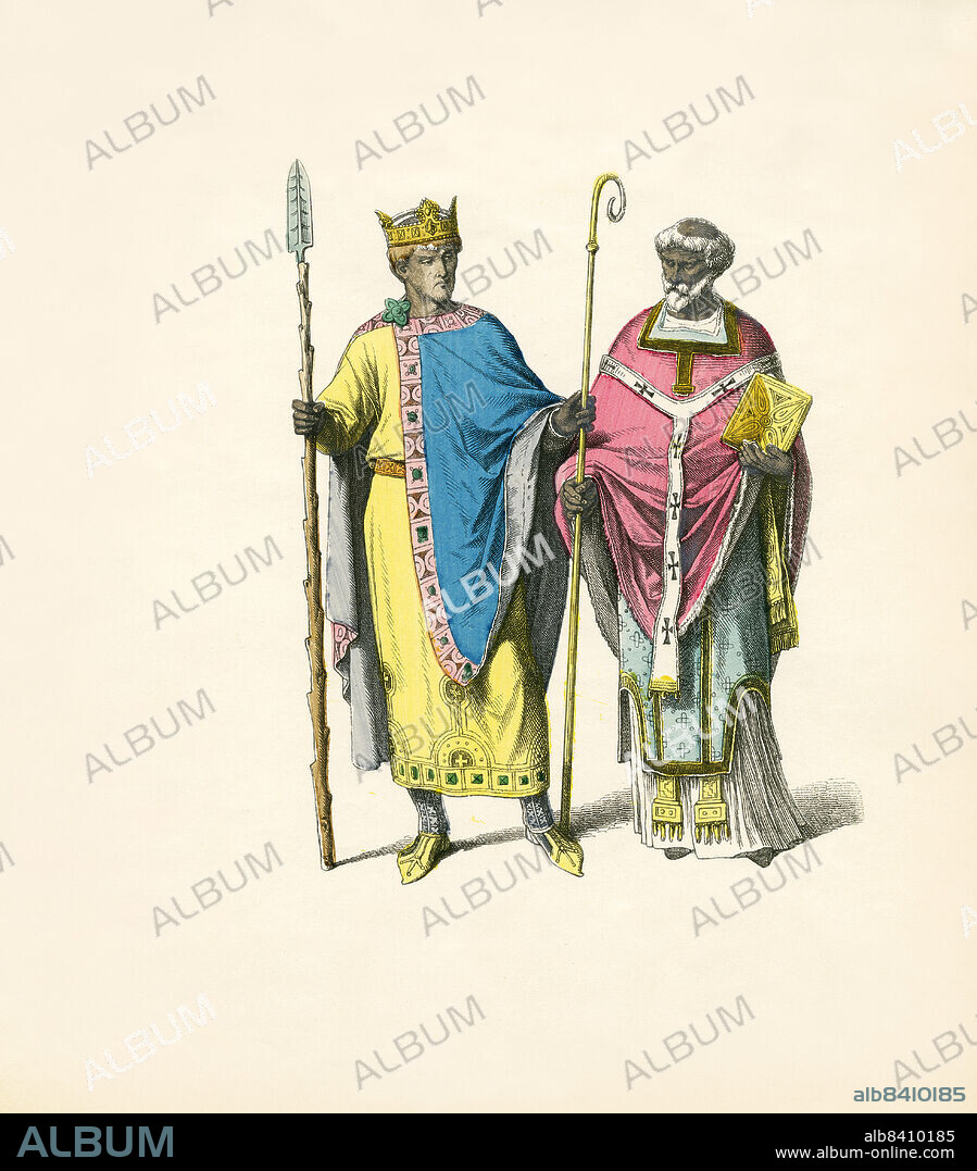 Henry II, Frankish Bishop, 12th Century, Illustration, The History of Costume, Braun & Schneider, Munich, Germany, 1861-1880.