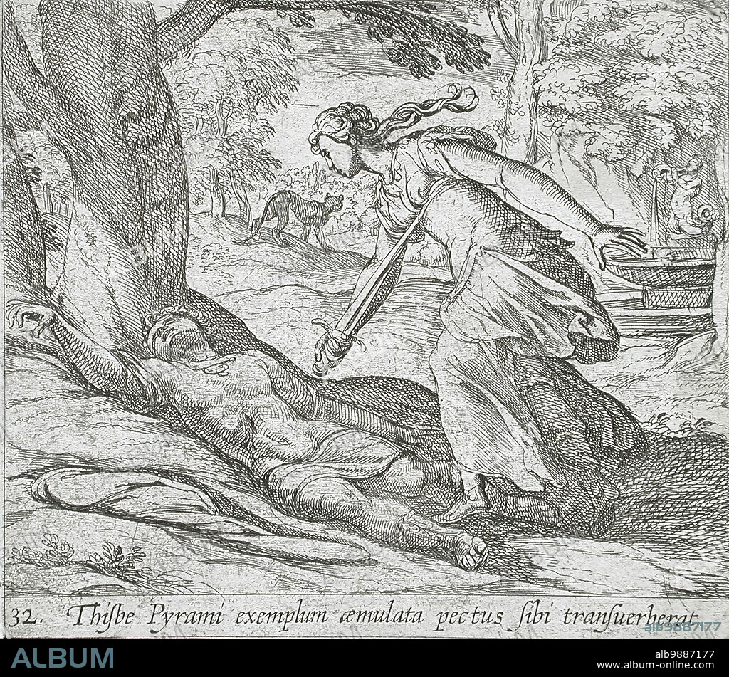 ANTONIO TEMPESTA and WILHELM JANSON. Thisbe Killing Herself, published 1606. From The Metamorphoses of Ovid, pl. 32.