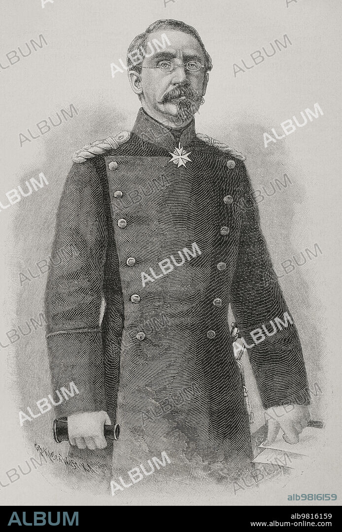 August Karl von Goeben (1816-1880). Prussian general. He was awarded the Grand Cross of the Iron Cross in 1870 for his service in the Franco-Prussian War. Portrait. Engraving. "Historia de la Guerra Franco-Alemana de 1870-1871". Published in Barcelona, 1891.