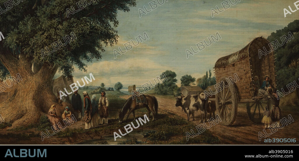 PRILIDIANO PUEYRREDON. Un domingo en los suburbios de San Isidro. Date/Period: 1864. Painting. Height: 285 mm (11.22 in); Width: 595 mm (23.42 in).