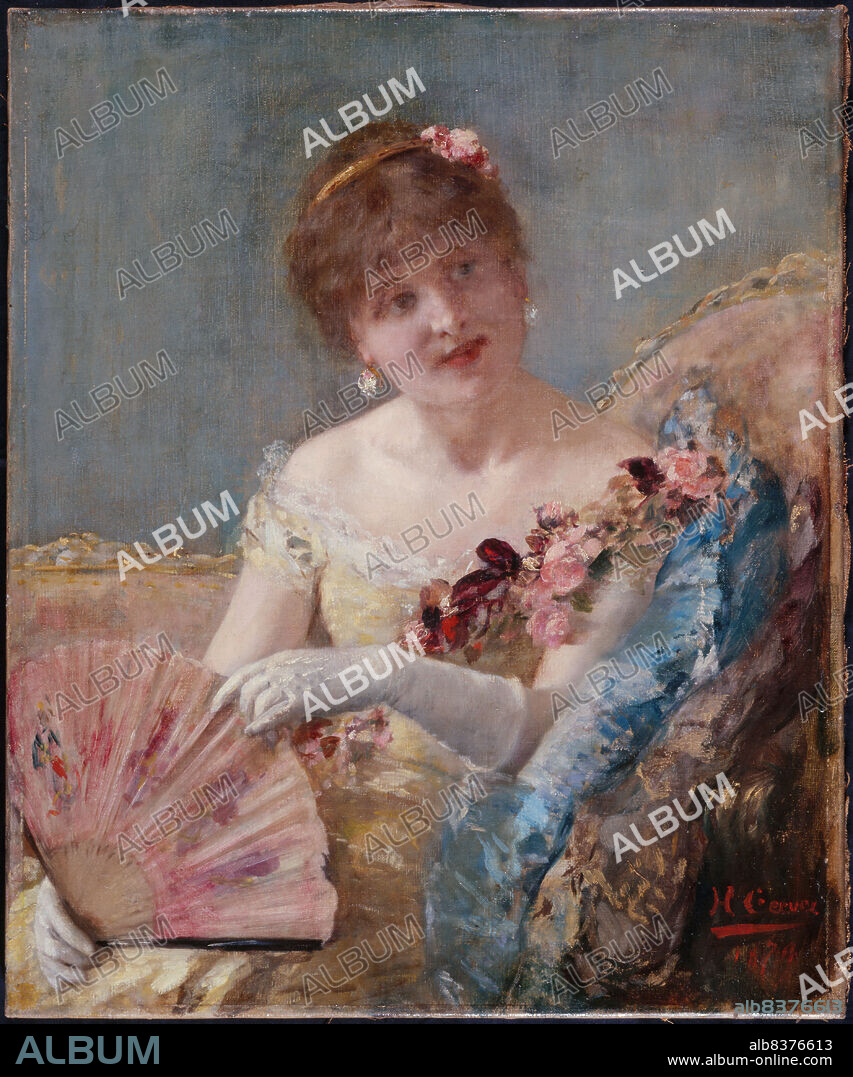 HENRI GERVEX. Femme à l'éventail (Portrait de Réjane?), 1879.