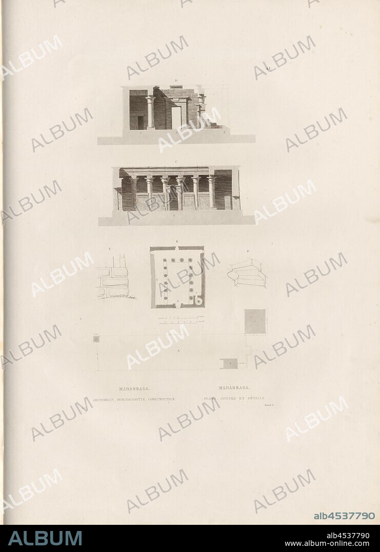 Maharraga, Floor Plans, Means, Construction, Egyptian Temple in al-Maharraqa, Signed: GV; Besnart, Pl. 41, p. 86, Gau, Franz Christian (del.); Besnart (sc.), Franz Christian Gau; Barthold Georg Niebuhr: Antiquités de la Nubie: ou monumens inédits des bords du Nil, situés entre la première et la seconde cataracte: ouvrage faisant suite au grand ouvrage de la Commission D'Egypte; dédié au Roi. Stuttgart: aux frais de la Librairie de J. G. Cotta; Paris: Imprimerie et Librairie de Firmin Didot, MDCCCXXII. [1822].