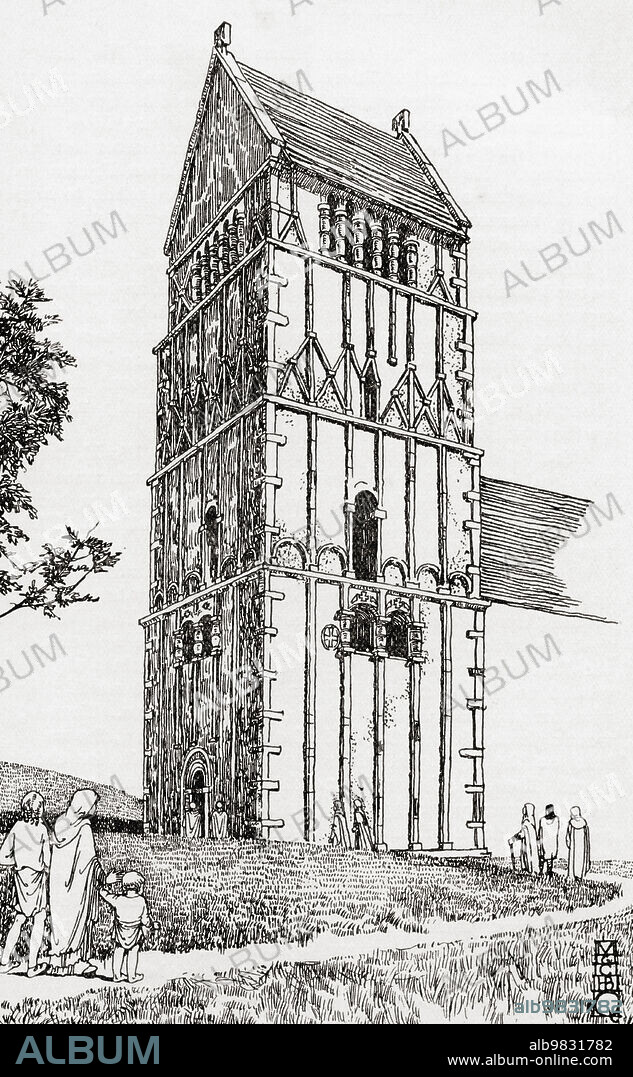 The Gokstad ship with tilt up. The 9th-century Viking ship found in a burial mound at Gokstad in Sandar, Sandefjord, Vestfold, Norway. From Everday Life in Anglo-Saxon, Viking and Norman Times, published 1926.