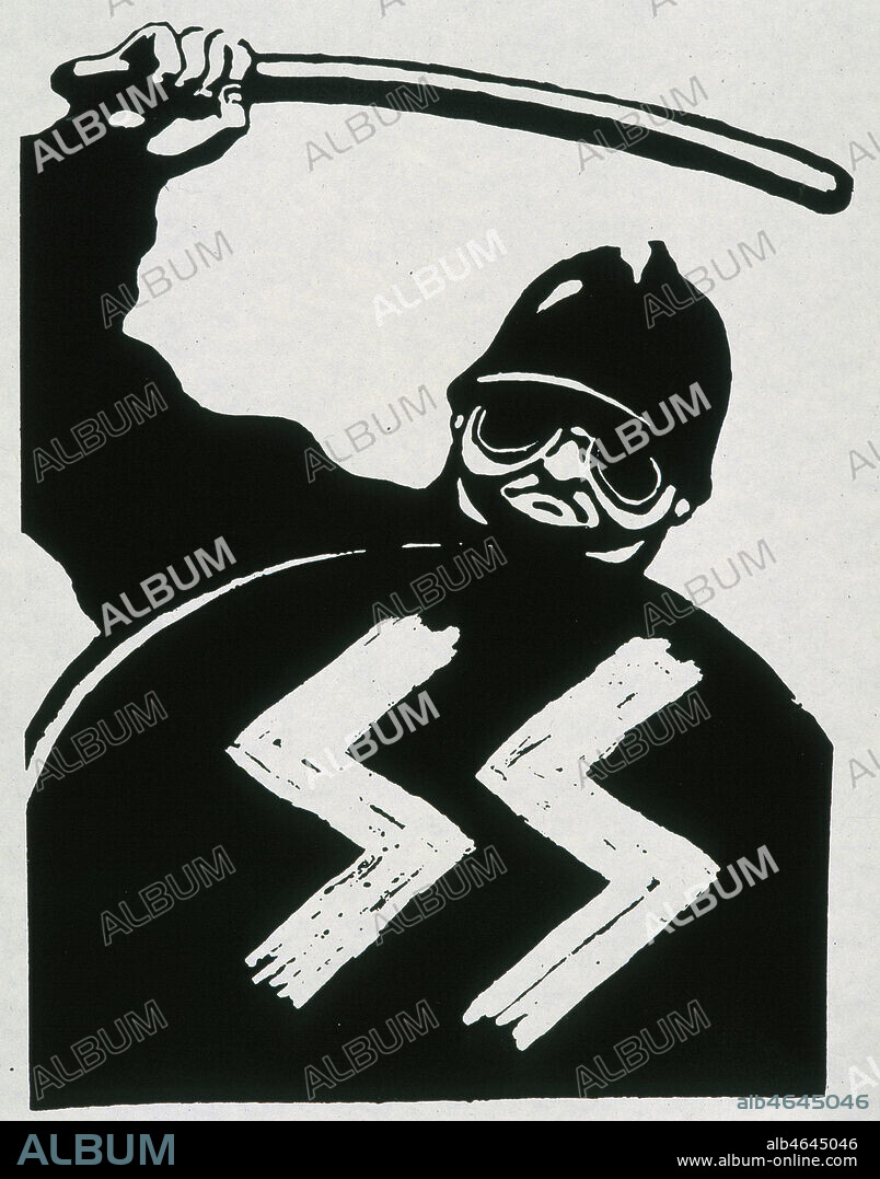 CRS matraquant 'SS'. Affiche politique apres le 20 mai 68 realisee par Jacques CARELMAN (ADAGP) pour l'Atelier des Beaux-Arts de Paris . Credit : Collection privee. Dixmier/Kharbine-Tapabor.