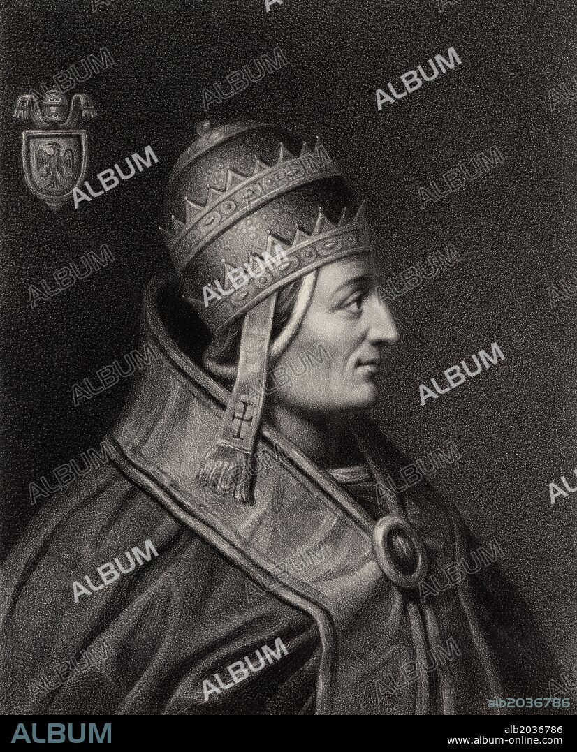 Historia de los concilios ecuménicos de Roma. El papa Inocencio III (1161-1216). Papa entre 1198 y 1216. Editado en París, grabado de 1869.