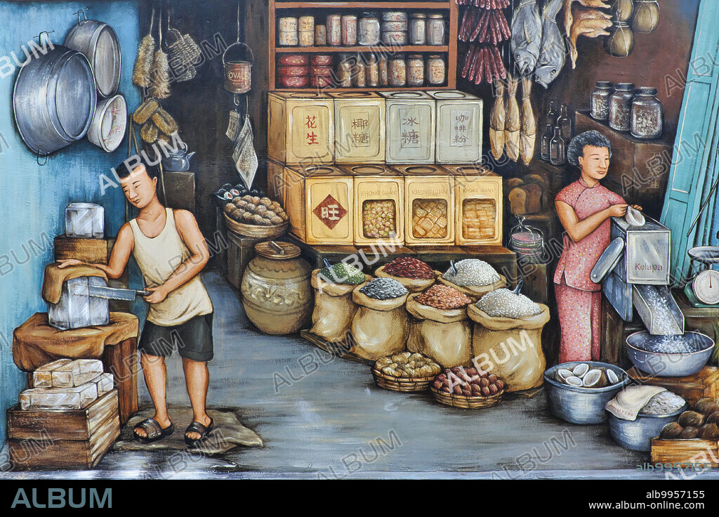 Singapore: Detail of a wall painting by Singapore artist Yip