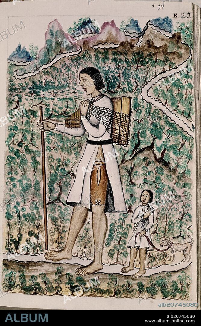 BALTASAR JAIME MARTÍNEZ COMPAÑÓN. CODICE TRUJILLO DEL PERU - TOMO II E 29 - INDIO DE LAMAS - ACUARELA - SIGLO XVIII.