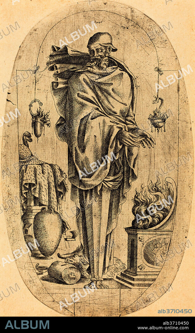 JEAN MIGNON. Old Man Warming His Hands. Medium: etching.
