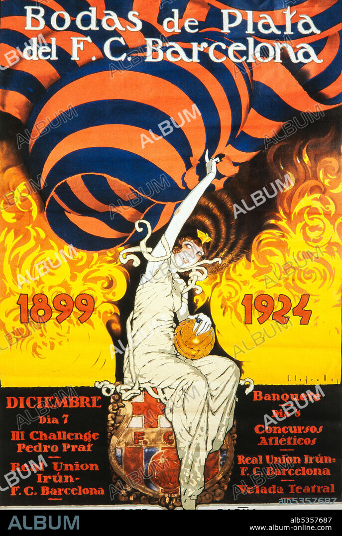 JOSÉ SEGRELLES. Cartel modernista. Bodas de plata de FC Barcelona, 1924. Museo de Historia de Barcelona (MUHBA).