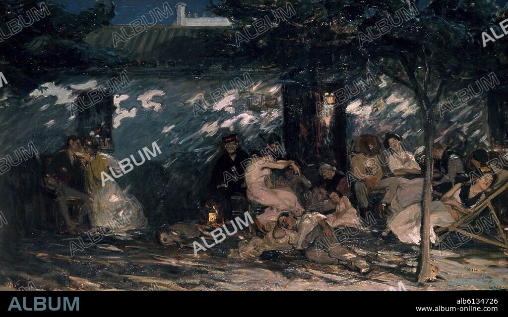 GONZALO BILBAO (1860-1938). 'Noche de verano en Sevilla', 1905, Óleo sobre lienzo, 100 x 187 cm.