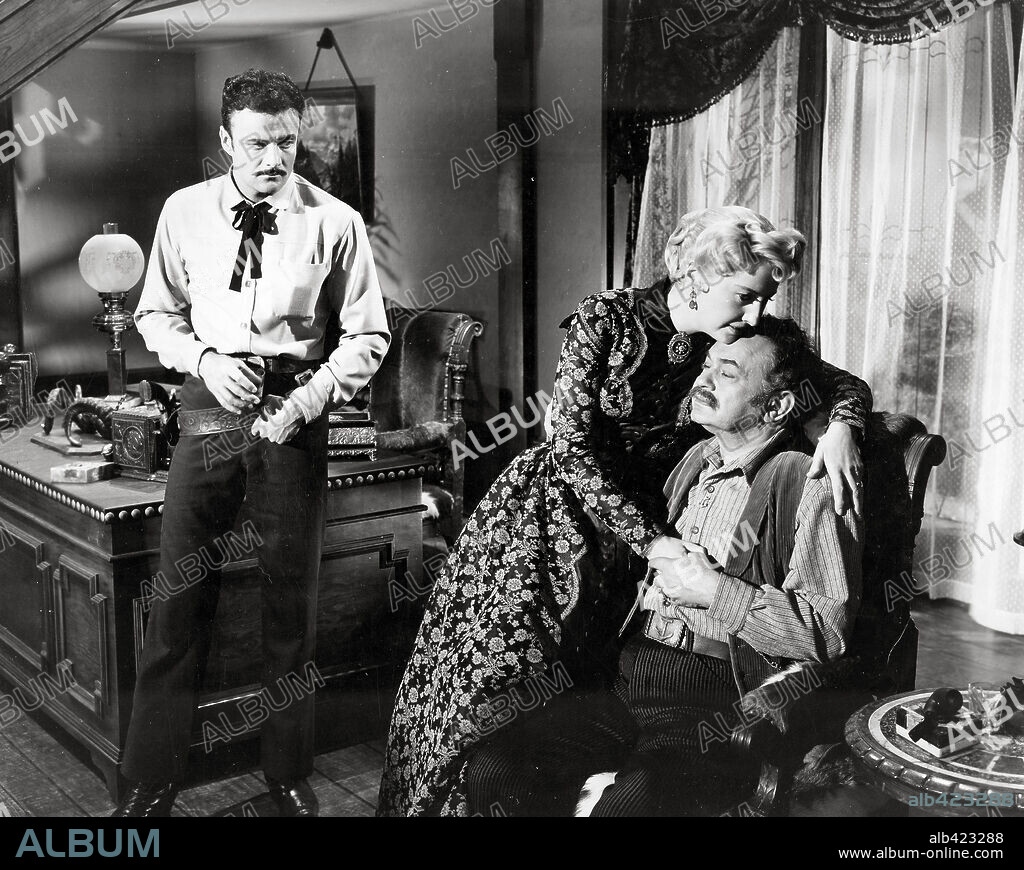 BARBARA STANWYCK, BRIAN KEITH and EDWARD G. ROBINSON in THE BANDITS, 1955 (THE VIOLENT MEN), directed by RUDOLPH MATE. Copyright COLUMBIA PICTURES.
