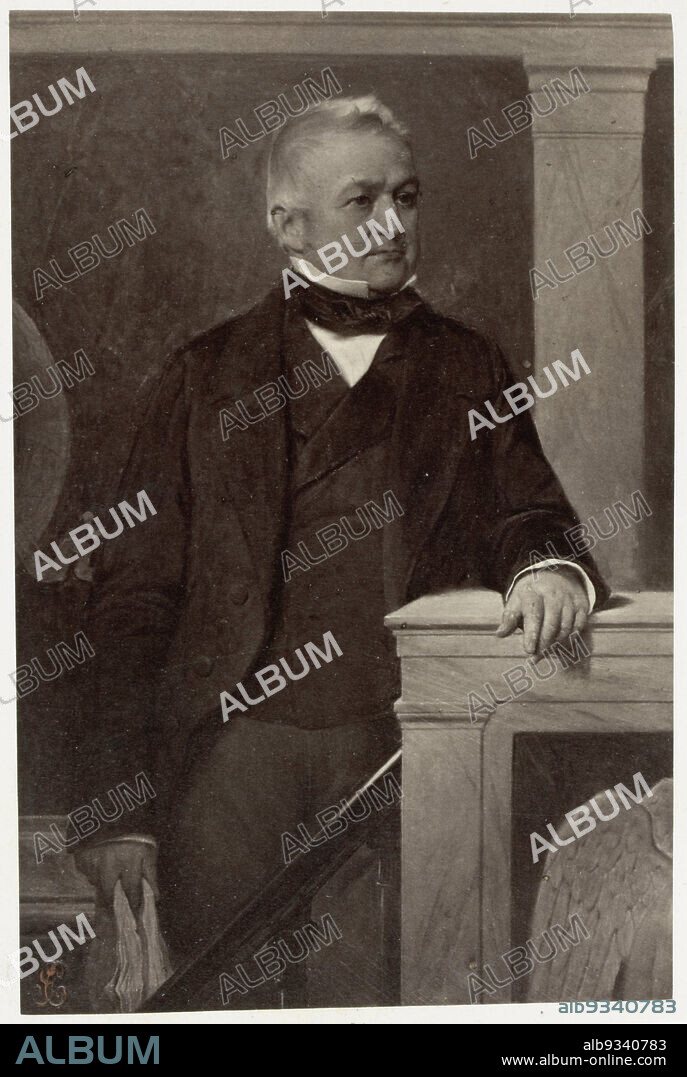 Photoreproduction of a painted portrait of Adolphe Thiers by Paul Delaroche, Portrait de M. Thiers (title on object), Robert Jefferson Bingham (mentioned on object), after: Paul Delaroche (mentioned on object), Paris, in or after 1856 - in or before 1858, paper, albumen print, engraving, height 133 mm × width 88 mmheight 199 mm × width 144 mm.