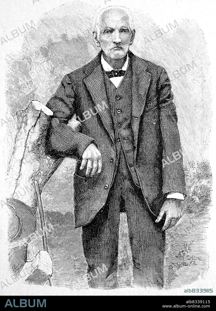 Christian Conrad of Delaware, USA, on his 115th birthday, one of the oldest men in the world / Christian Conrad aus Delaware, USA, an seinem 115. Geburtstag, einer der §ltesten M§nner der Welt, ca 1898, Historisch, historical, digital improved reproduction of an original from the 19th century / digital restaurierte Reproduktion einer Originalvorlage aus dem 19. Jahrhundert, Originaldatum nicht bekannt.