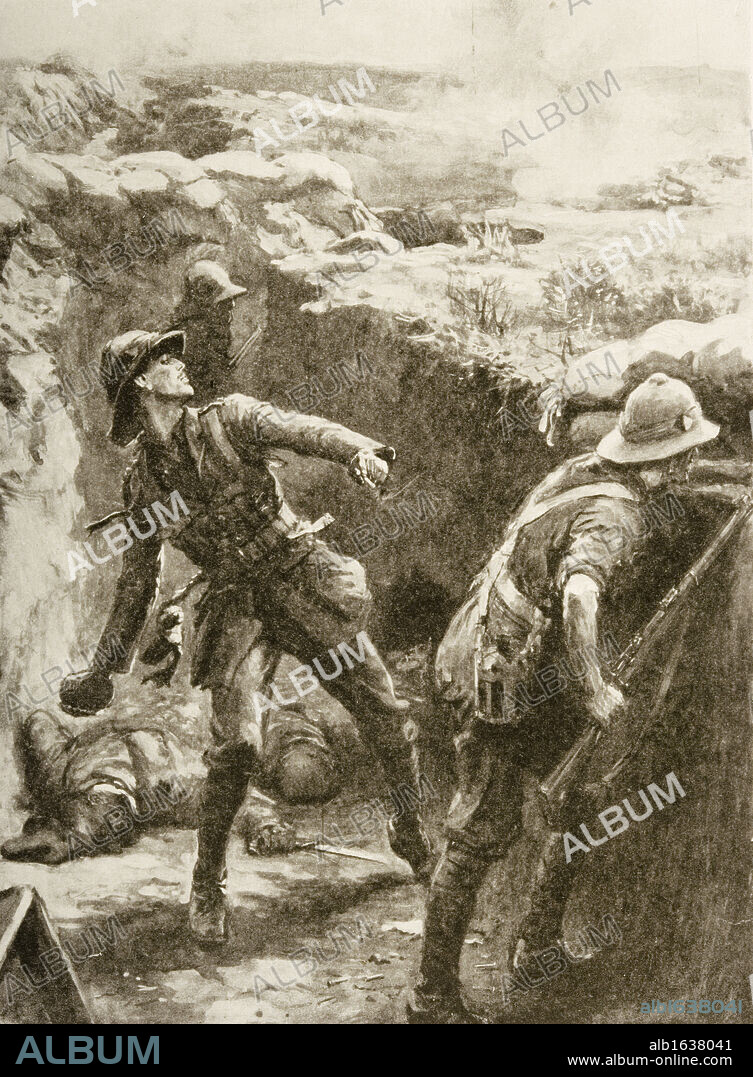 Territorial Heroism on the Krithia Lines, August 8-9, 1915: how Lieutenant Forshaw of the 9th Battalion Manchester Regiment, won the Victoria Cross, and saved his corner of the Vineyard. Lieutenant Forshaw smoked incessantly during this ordeal, in order to ignite the fuses of his bombs, which he threw continuously, says the Gazette, for forty-one hours.